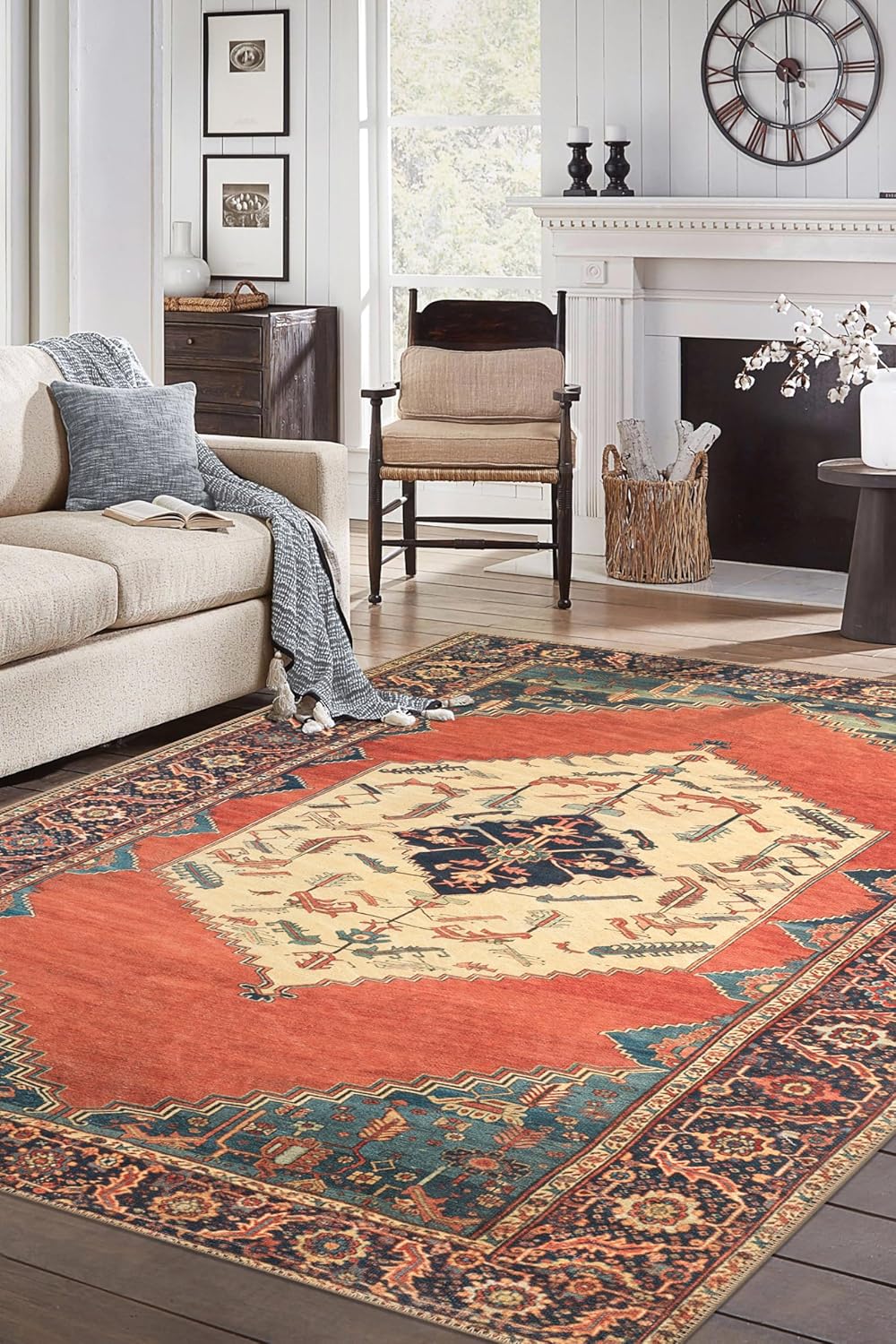 Keen Home Design 9x12 Rug - Machine Washable Area Rug with Non-Slip Backing, Ideal for Living Room, Dining Room, Bedroom - Vintage, Easy Clean, Durable, Low Pile Rug - (9' x 12')