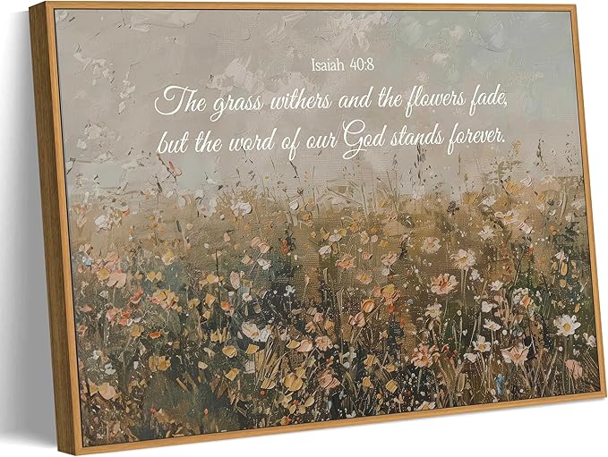Framed Christian Floral Scripture Canvas Wall Art Wildflower Meadow Bible Verse Wall Decor Picture Isaiah Religious Faith Art Poster Print for Living Room Bedroom Decoration 12x16in