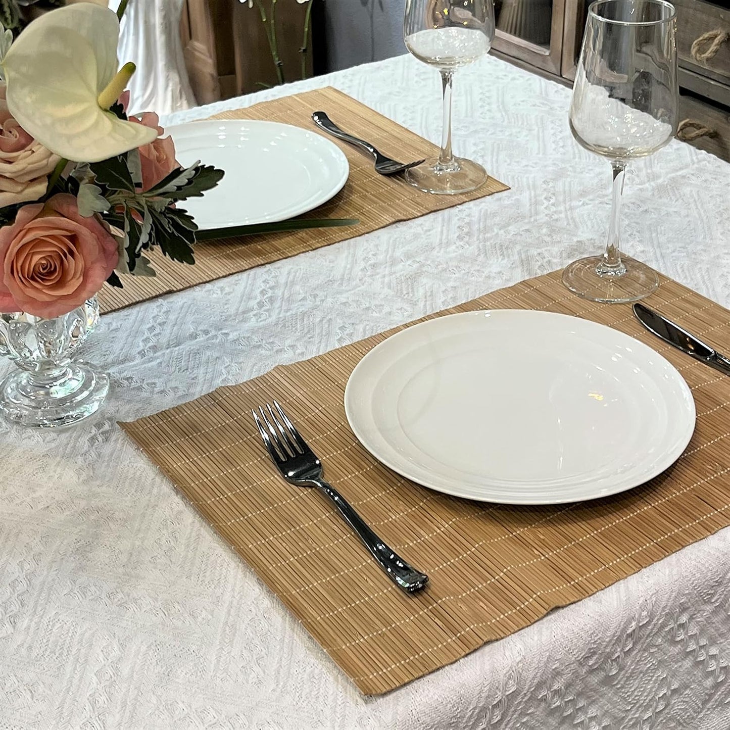 ANDSTAR Set of 16 Pcs Bamboo Placemats Sushi Rolling Mat Japanese Style Natural Anti-Slip Bamboo Placemats Washable Heat-Resistant Table Mats for Dining Room and Kitchen