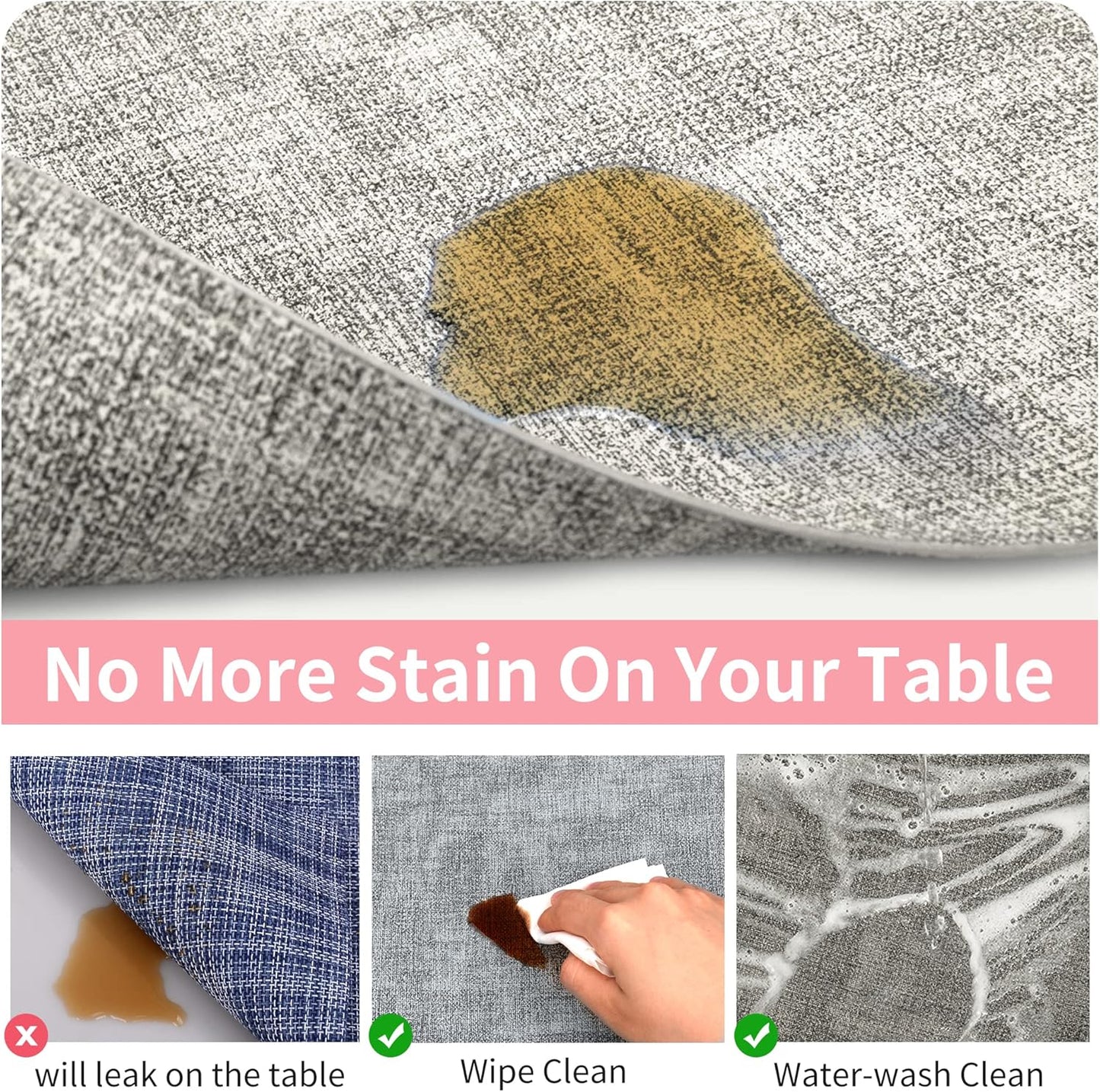Maxpearl Faux Leather Placemats Set of 4 - Waterproof - Wipe Clean - Heat Resistant - Anti Slip Dining Table Place Mats, Suitable for Indoor & Outdoor Use, 17’’×12’’, Grey