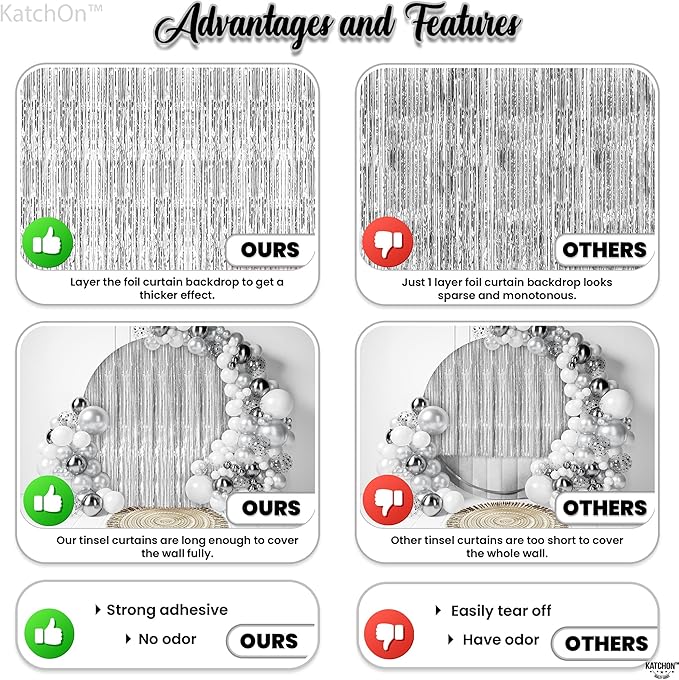 KatchOn, XtraLarge Silver Foil Fringe Curtain - 3.2x8 ft Pack of 2, Streamers Backdrop for Graduation Decorations 2026, Silver Fringe Backdrop for Birthday Decor, Bachelorette party decorations