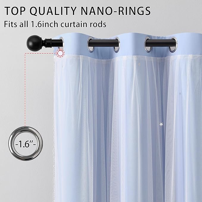 XiDi Blue Curtains for Bedroom, Girls Room Blackout Curtains, Kids Room Darkening Curtains, Light Blue Decor, 1 Panel Light Blue/34/72/1
