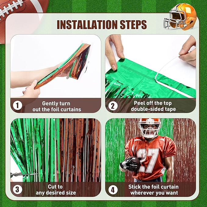 Browm and Green Fringe Curtain Party Streamers 2Pack 3.3 x 8.3 Ft Foil Fringe Backdrop Curtains for Birthday Wedding Bridal Holiday Tinsel Streamers Green Party Decorations Door Streamer