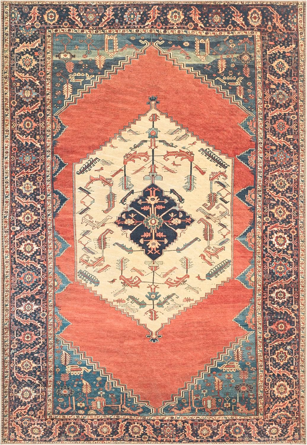 Keen Home Design 6x9 Rug - Machine Washable Area Rug with Non-Slip Backing, Ideal for Living Room, Dining Room, Bedroom - Vintage, Easy Clean, Durable, Low Pile Rug - (6' x 9')