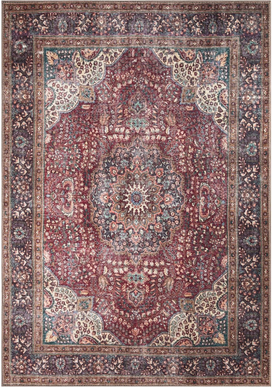 Keen Home Design 6x9 Rug - Machine Washable Area Rug with Non-Slip Backing, Ideal for Living Room, Dining Room, Bedroom - Vintage, Easy Clean, Durable, Low Pile Rug - (6' x 9')