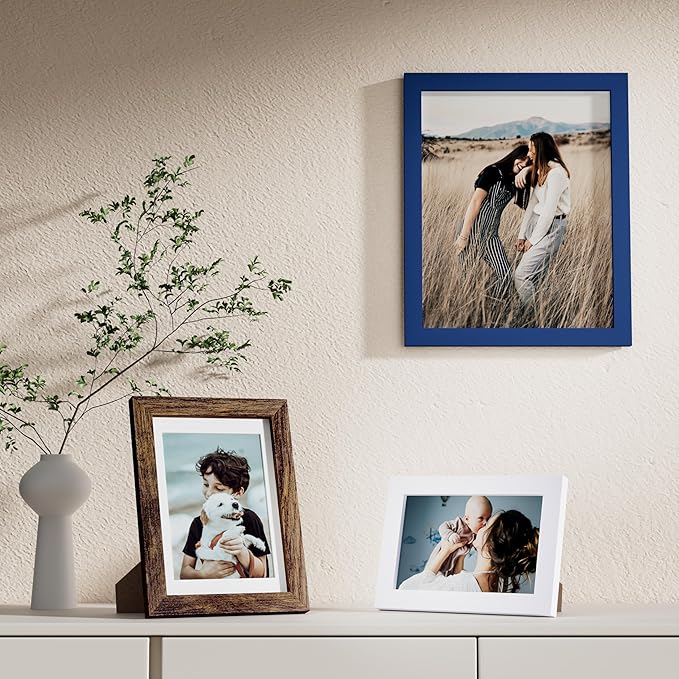 Vittanly Picture Frames Set of 10, Picture Frames Collage Wall Decor with Two 8x10, Four 5x7 and Four 4x6 Photo Frames, Gallery Wall Frame Set for Wall or Tabletop Display, Blue, Brown and White