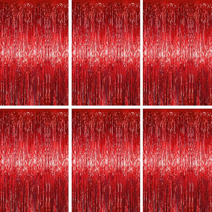 3.3 x 6.6 ft Foil Fringe Backdrop Curtains, Tinsel Streamers Party Decorations, Fringe Backdrop for Birthday, Baby Shower, Gender Reveal, Graduation (6, Red)