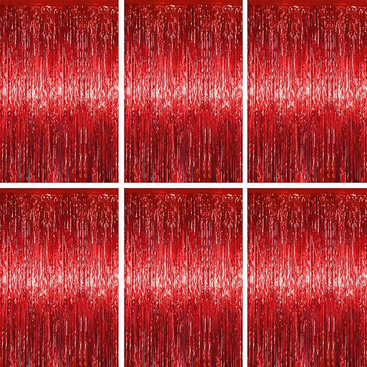 3.3 x 6.6 ft Foil Fringe Backdrop Curtains, Tinsel Streamers Party Decorations, Fringe Backdrop for Birthday, Baby Shower, Gender Reveal, Graduation (6, Red)