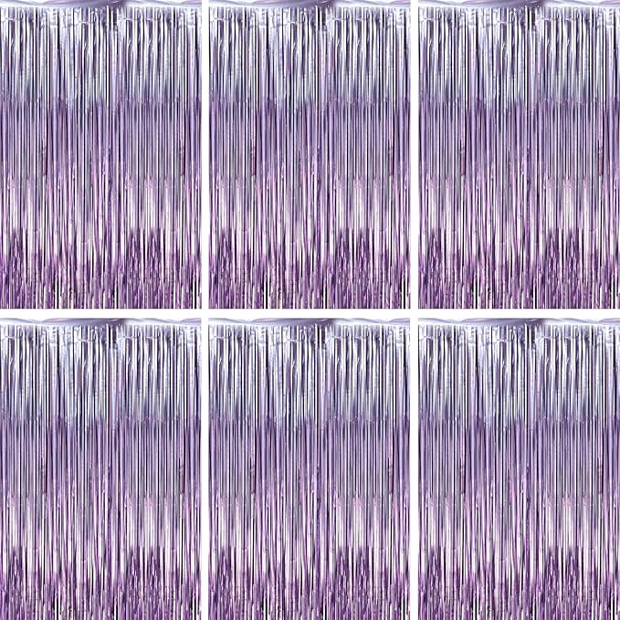 3.3 x 6.6 ft Foil Fringe Backdrop Curtains, Tinsel Streamers Party Decorations, Fringe Backdrop for Birthday, Baby Shower, Gender Reveal, Graduation (6, Light Purple)