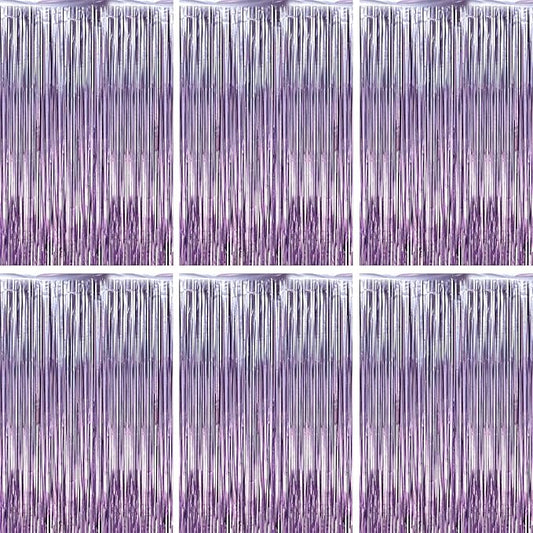 3.3 x 6.6 ft Foil Fringe Backdrop Curtains, Tinsel Streamers Party Decorations, Fringe Backdrop for Birthday, Baby Shower, Gender Reveal, Graduation (6, Light Purple)