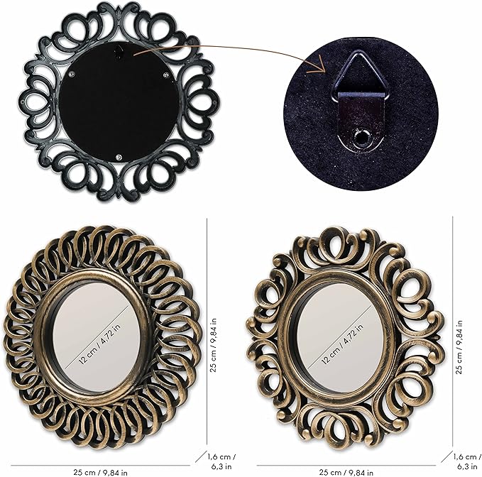 BONNYCO Wall Mirrors Pack of 3, Round Gold Mirrors for Home Decor Bedroom and Living Room. Espejos Decorativos de Pared Sala Dormitorio, Circle Wall Decor Minimalist Vintage Chic. Gifts for Women Mums