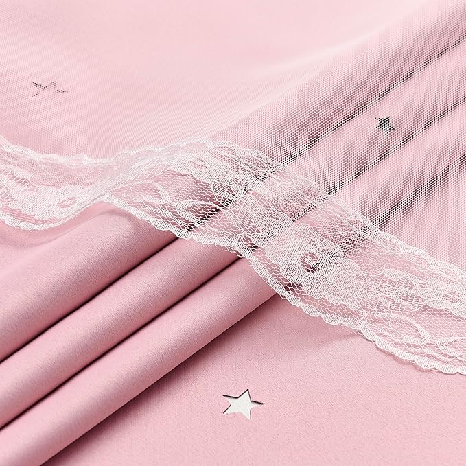 XiDi Light Pink Blackout Curtains for Girls Bedroom Living Room 63 Inches Long 2 Panels Hollow Star Nursery Kids Thermal Insulated Room Darkening Drapes Grommet Noise Reducing Window Curtains 52x63