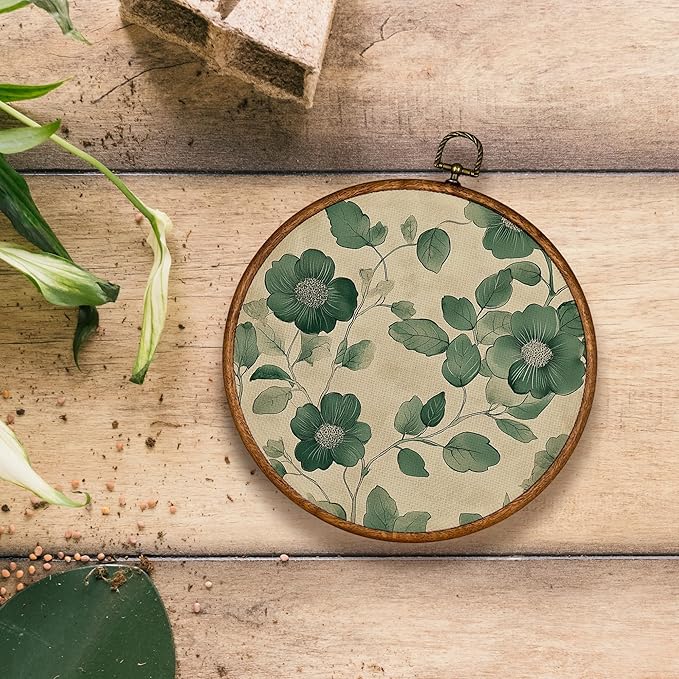 KSDUT Spring Green Floral Botanical Wall Decor Art - Flower Wall Art Canvas Frame Hanging Prints, Preppy Trendy Wildflower Round Wall Art Decor for Farmhouse Gallery Home Decorations 10"x10"