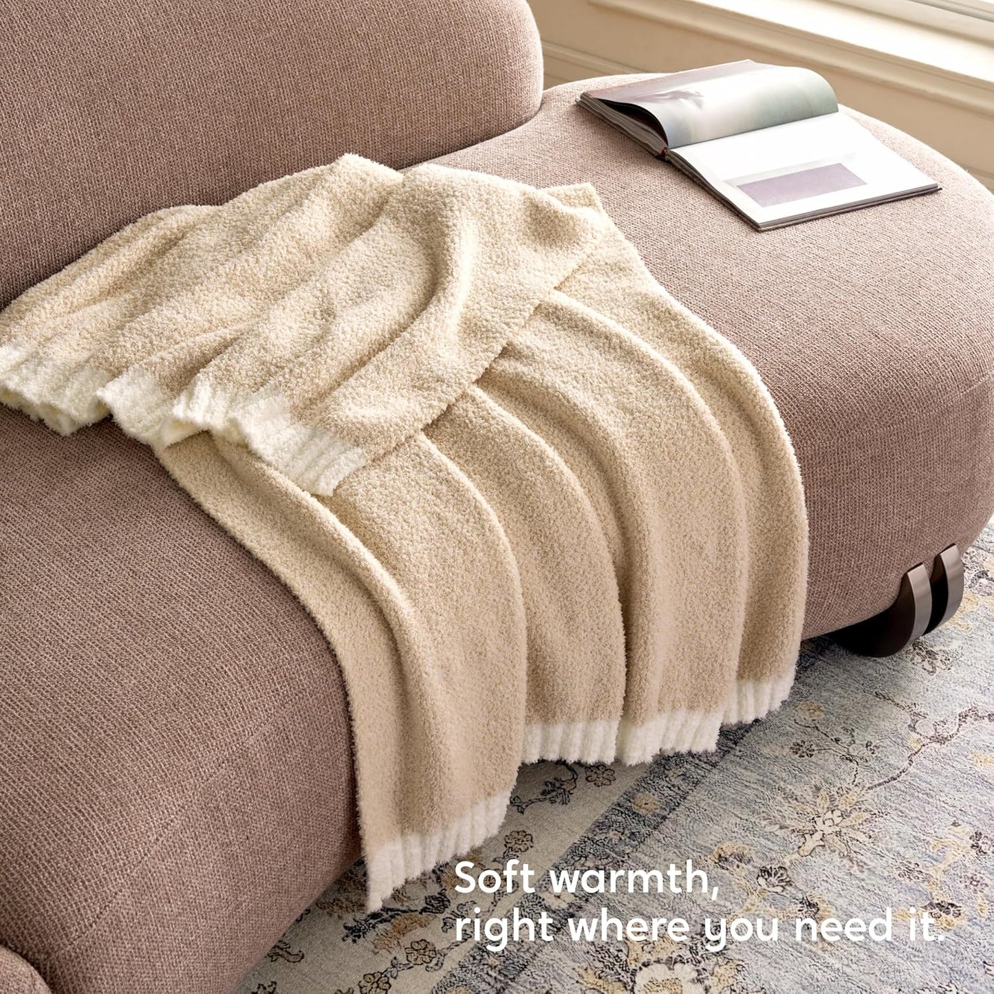 Joiedomi Throw Blanket for Couch Bed, Light Camel Knitted Blankets Gifts for Women Mom Girls, Cozy Cute Soft Throw Home Room Decor Aesthetic for Women Mothers Birthday Gifts 50x70 Inches