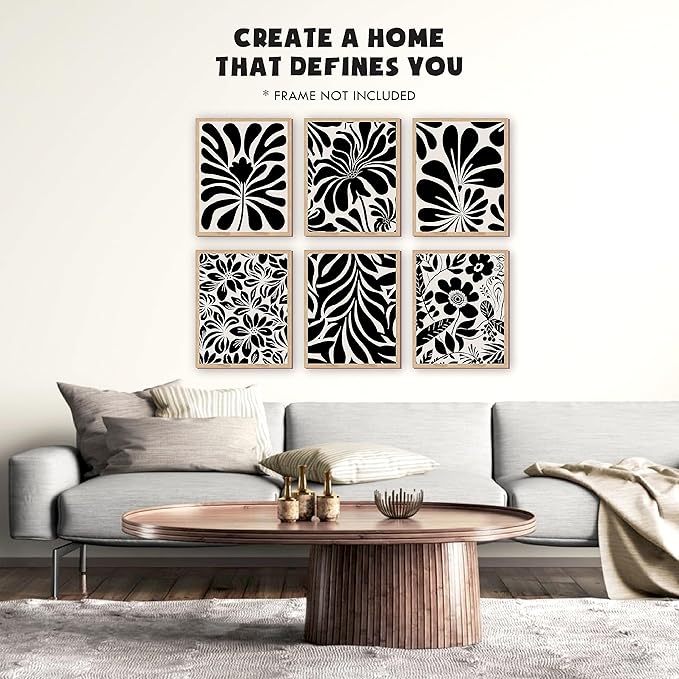 97 Decor Flower Poster - Black Flower Wall Art, Abstract Botanical Prints Wall Decor Aesthetic, Trendy Vintage Black Beige Floral Posters Set for Girl Bedroom (8x10 UNFRAMED)