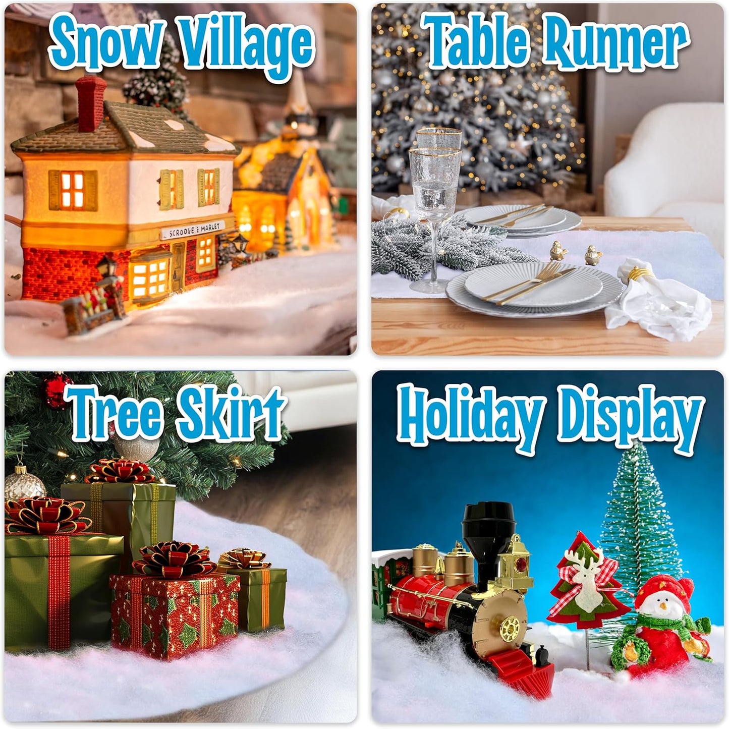 stargo 4 Pack Fake Snow Blanket Roll for Christmas Village Displays, Christmas Tree Deocration - Thick White Soft Fluffy Faux Snow Backdrop Artificial Snow Blanket Cover (Each Roll 2.6 x 7.8ft)