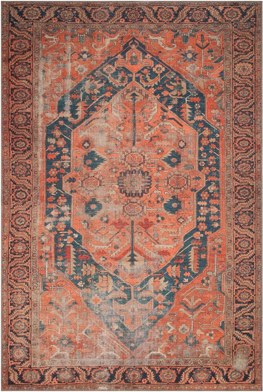 Keen Home Design 5x7 Rug - Machine Washable Area Rug with Non-Slip Backing, Ideal for Living Room, Dining Room, Bedroom - Vintage, Easy Clean, Durable, Low Pile Rug - (5' x 7')