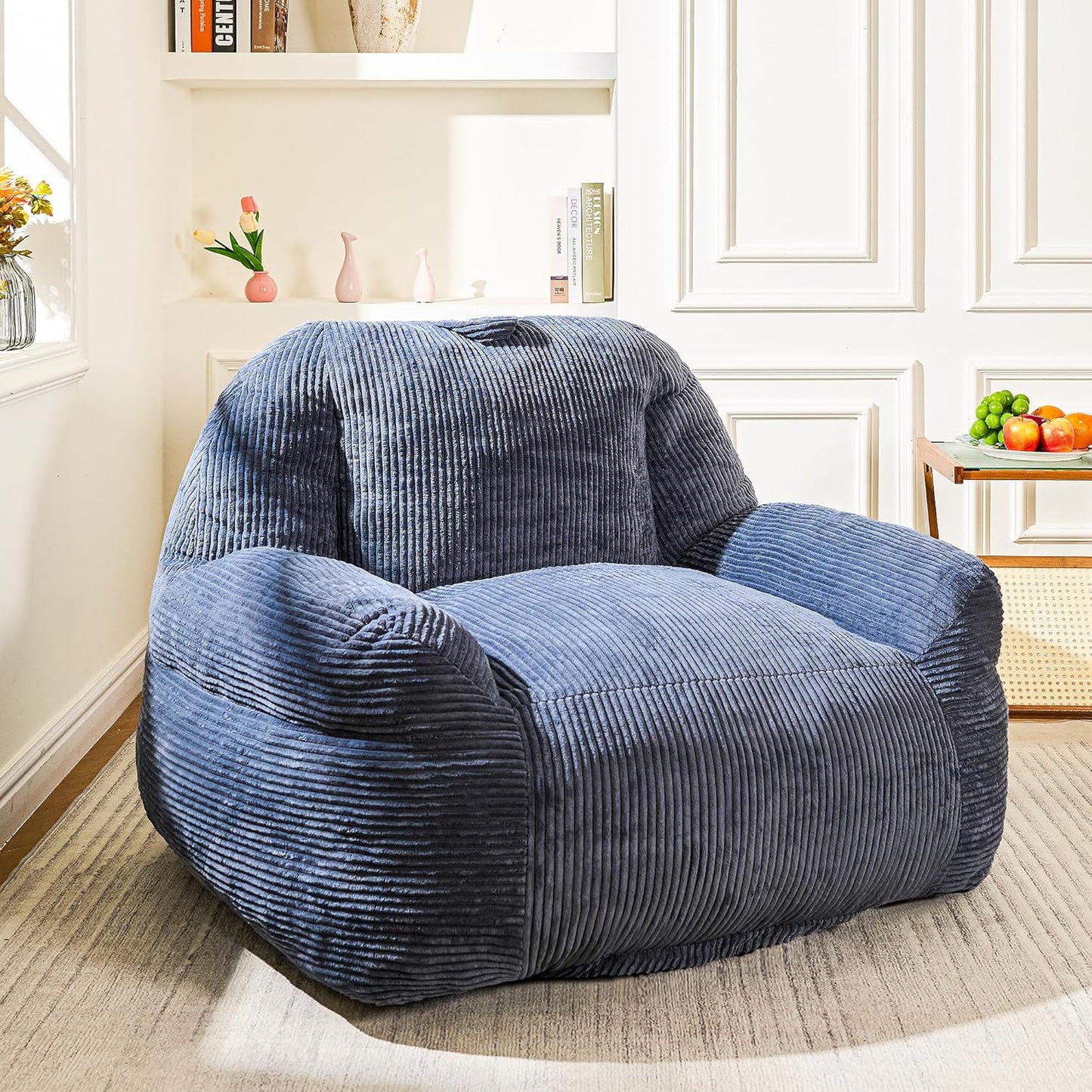 Bean Bag Chair, Faux Fur Bean Bag Chair for Adults, Fluffy and Comfy Bean Bags with Filler, Bean Bag Sofa Chair for Reading, Gaming, Stuffed High-Density Foam, Grey