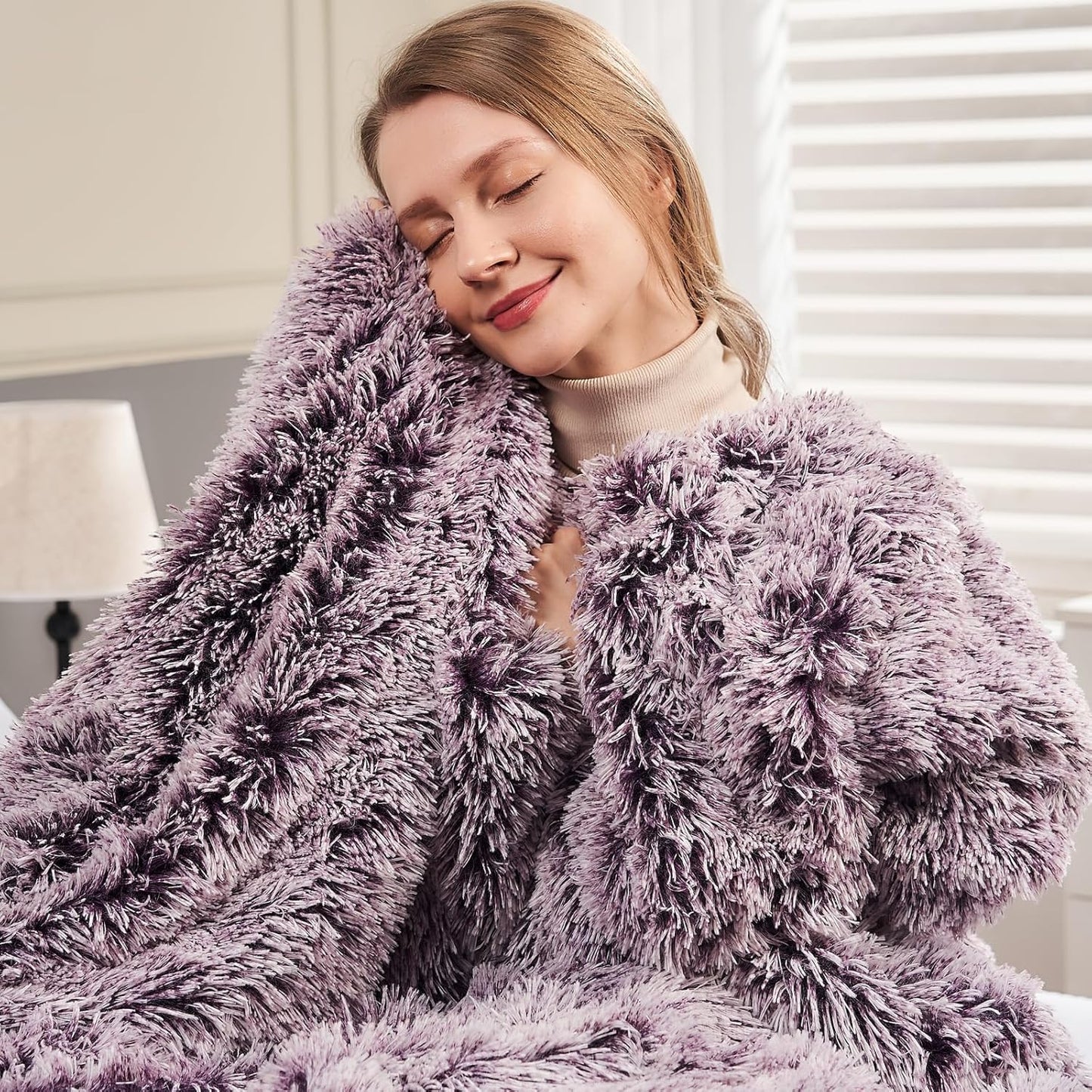 GONAAP Fuzzy Faux Fur Throw Blanket Queen Size Frosty Purple Super Soft Cozy Plush Fuzzy Shaggy Blanket for Couch Sofa Bed (Frosty Purple, Queen(90"x90"))
