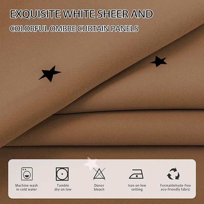 XiDi Blackout Curtains for Bedroom Windows - Unicorn Pattern, 63 in x 34 in, 2 Panels, Brown