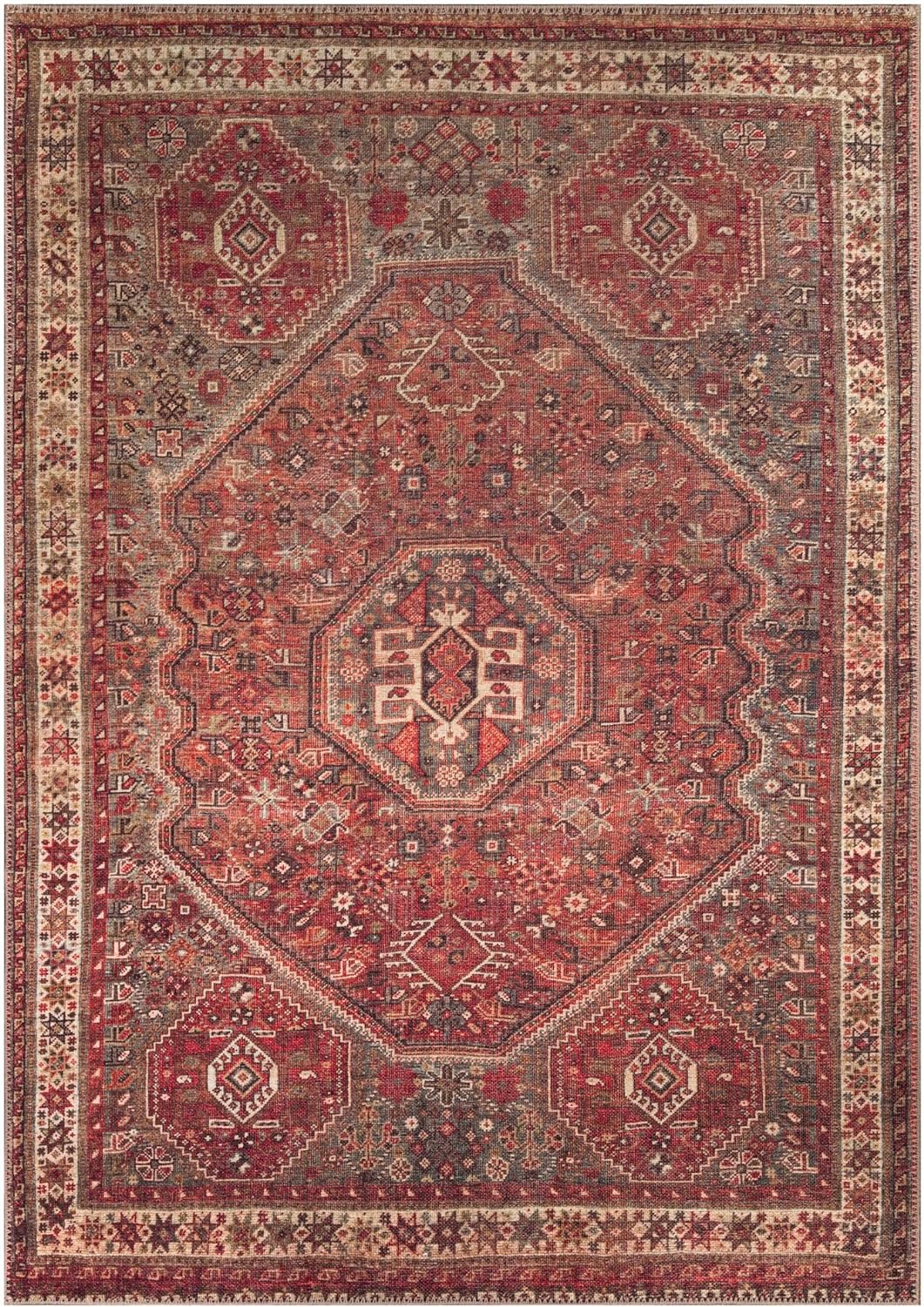 Keen Home Design 6x9 Rug - Machine Washable Area Rug with Non-Slip Backing, Ideal for Living Room, Dining Room, Bedroom - Vintage, Easy Clean, Durable, Low Pile Rug - (6' x 9')