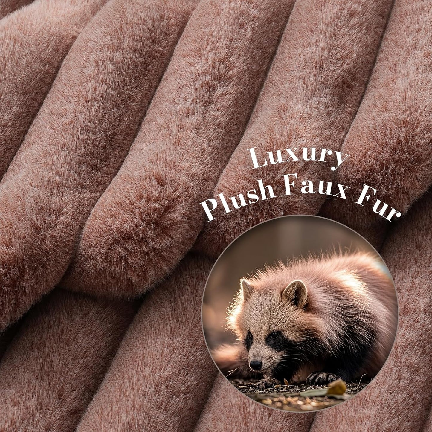 Amélie Home Faux Fur Throw Blanket for Couch, Ultra Cozy Fuzzy Fluffy Fur Luxurious Soft Striped Plush Gift Blankets for Family Sofa Chair Bed Living Room Bedroom, 55"x70", Ionic Fox Brown