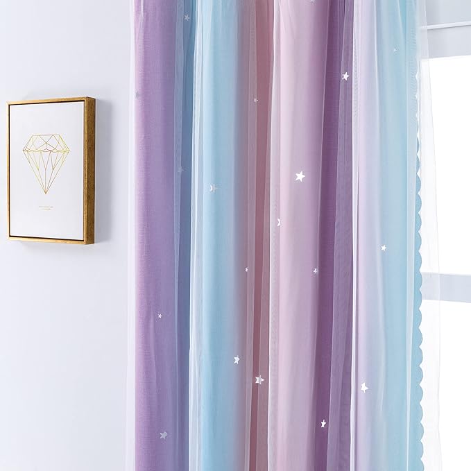 XiDi Curtains for Bedroom Decor, Rainbow Pink Purple/42/79