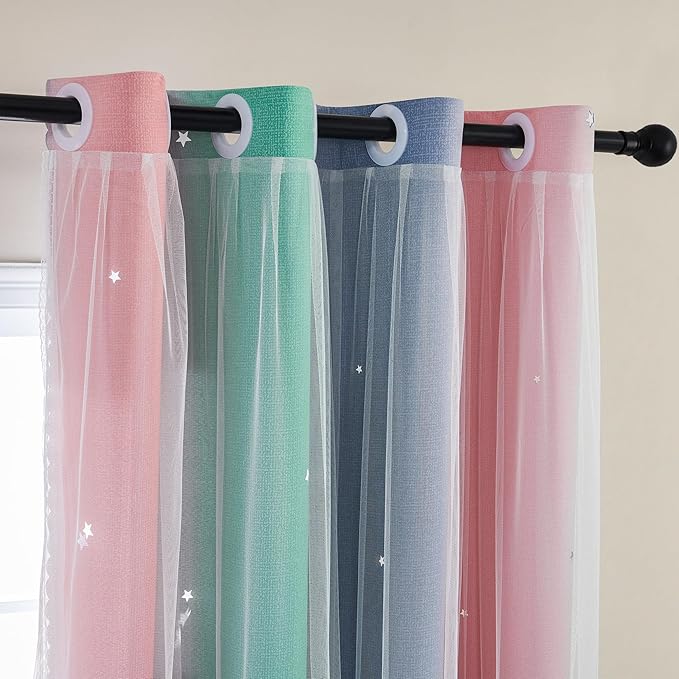 XiDi Curtains for Bedroom Decor, Rainbow Pinkgreen grey52/96