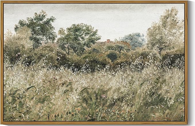 SHENIFY Vintage Landscape Framed Wall Art Meadow Scenery Farmhouse Decor Retro Painting for Living Room Bedroom Ready to Hang Wall Artwork - 24x36in Natural Framed