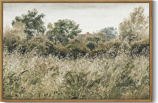 SHENIFY Vintage Landscape Framed Wall Art Meadow Scenery Farmhouse Decor Retro Painting for Living Room Bedroom Ready to Hang Wall Artwork - 24x36in Natural Framed