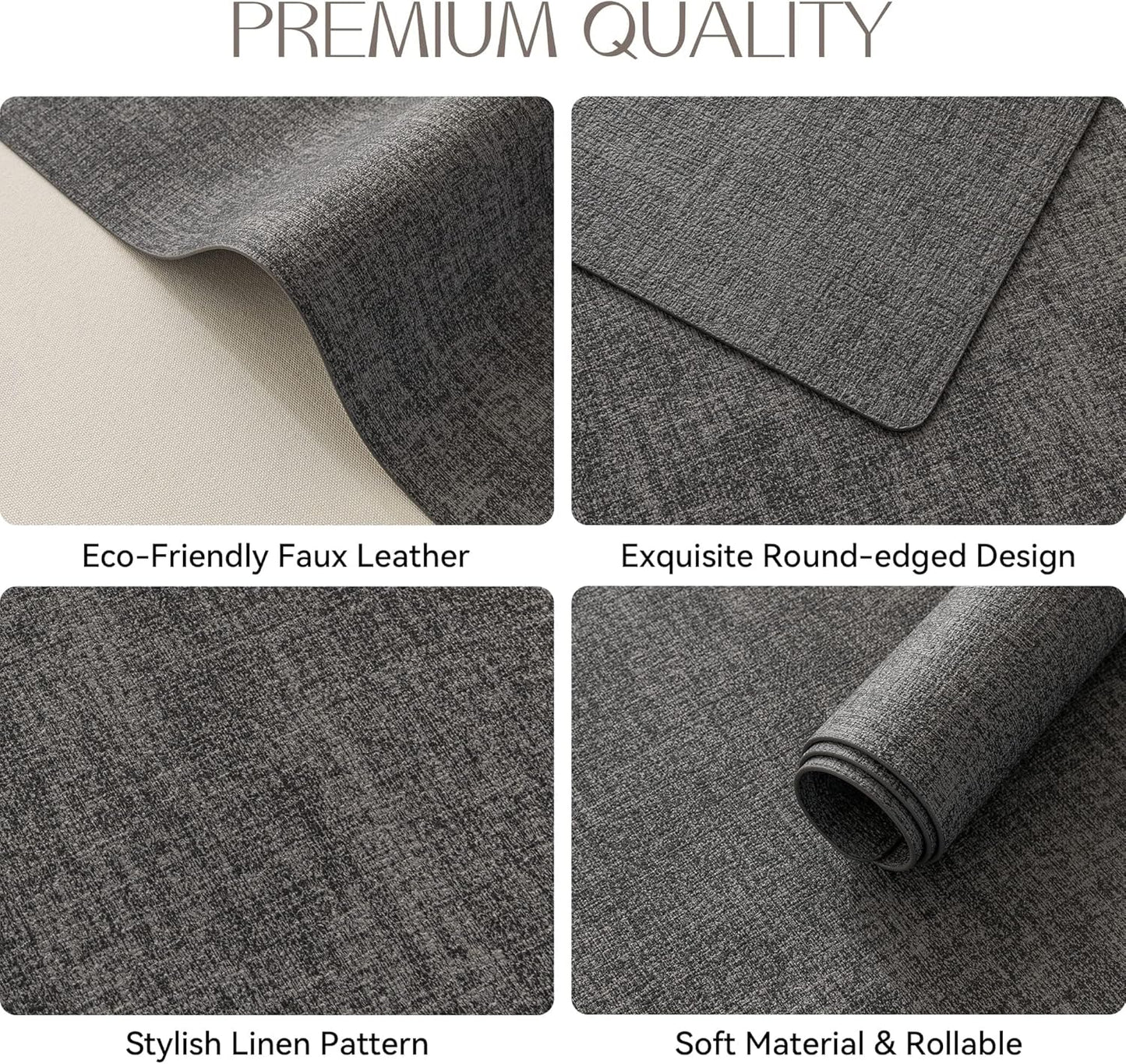 Romanstile Vinyl Placemats Set of 6-12 X 18 Inch - Heat Resistant Place Mats 100% Waterproof Oilproof Wipeable Reversible Faux Leather Table Mats for Kitchen/Dining/Party/Holiday, Dark Grey