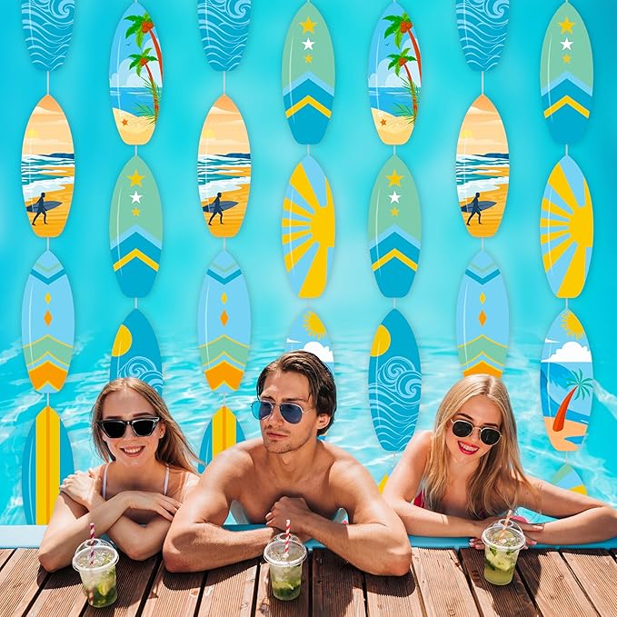 6pcs Surfing Surfboard Party Hanging Garlands Summer Surfing Birthday Party Decoration Surfboard Theme Banner Garlands Room Wall Decor for Summer Beach Surf Baby Shower Supplies