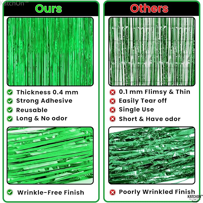 KatchOn, Green Streamers - 3.2x8 Ft, Pack of 2 | Green Backdrop for Dinosaur Birthday Decorations | Backdrop for Graduation Decorations 2026 | Door Streamers for Jungle, Safari Party Decor