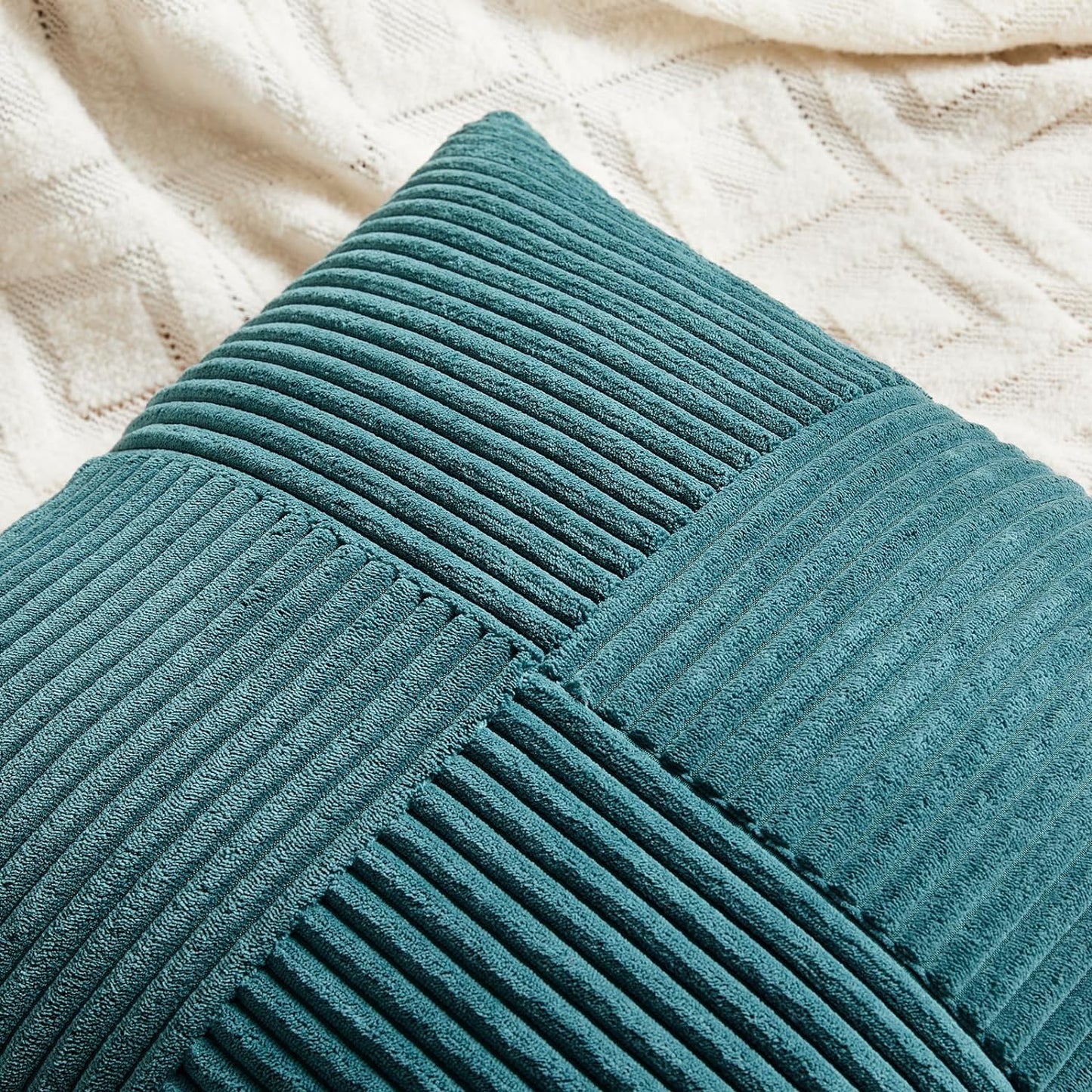 Fancy Homi 2 Packs Teal Lumbar Decorative Throw Pillow Covers 14x24 Inch for Living Room Couch Bed Sofa, Rustic Farmhouse Boho Home Decor, Soft Striped Corduroy Rectangle Accent Cushion Case 35x60 cm