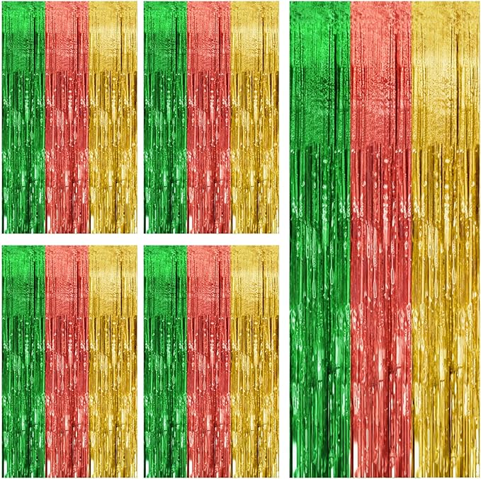 5 Pack Hawaii Backdrop Party Decorations Tinsel Curtain Summer Party Streamer Foil Fringe Birthday Decorations Photo Booth Vibrant Theme Christmas Beach Baby Shower Graduation Decor