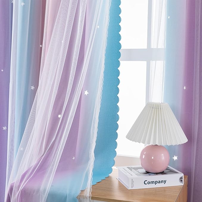 XiDi Curtains for Bedroom Decor, Rainbow Pink Purple/42/90