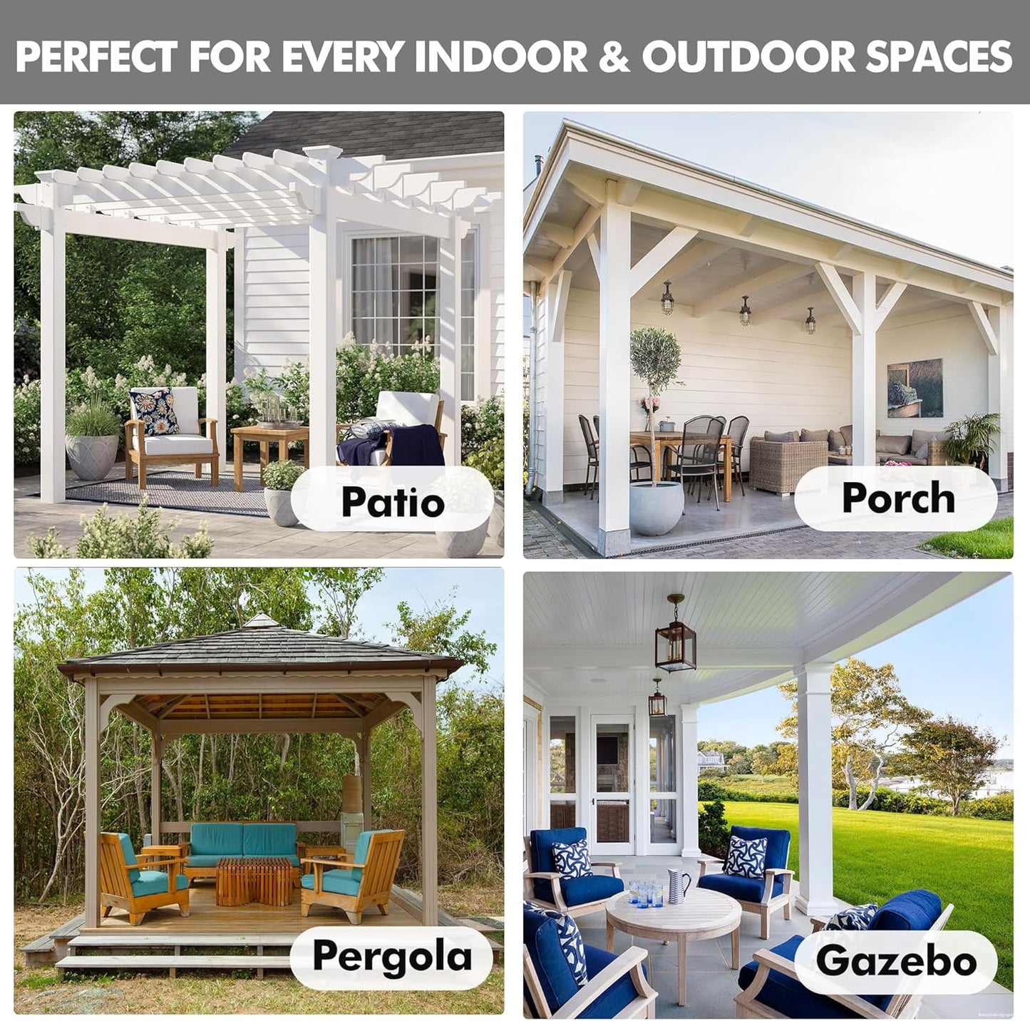 HolidayIdeas 4 Panels Linen Outdoor Curtains for Patio Waterproof White Curtains 84 Inch Length Set-Wide Curtains Weatherproof, Privacy, Textured for Pergola, Porch, Gazebo-110 Wide x 84" Long