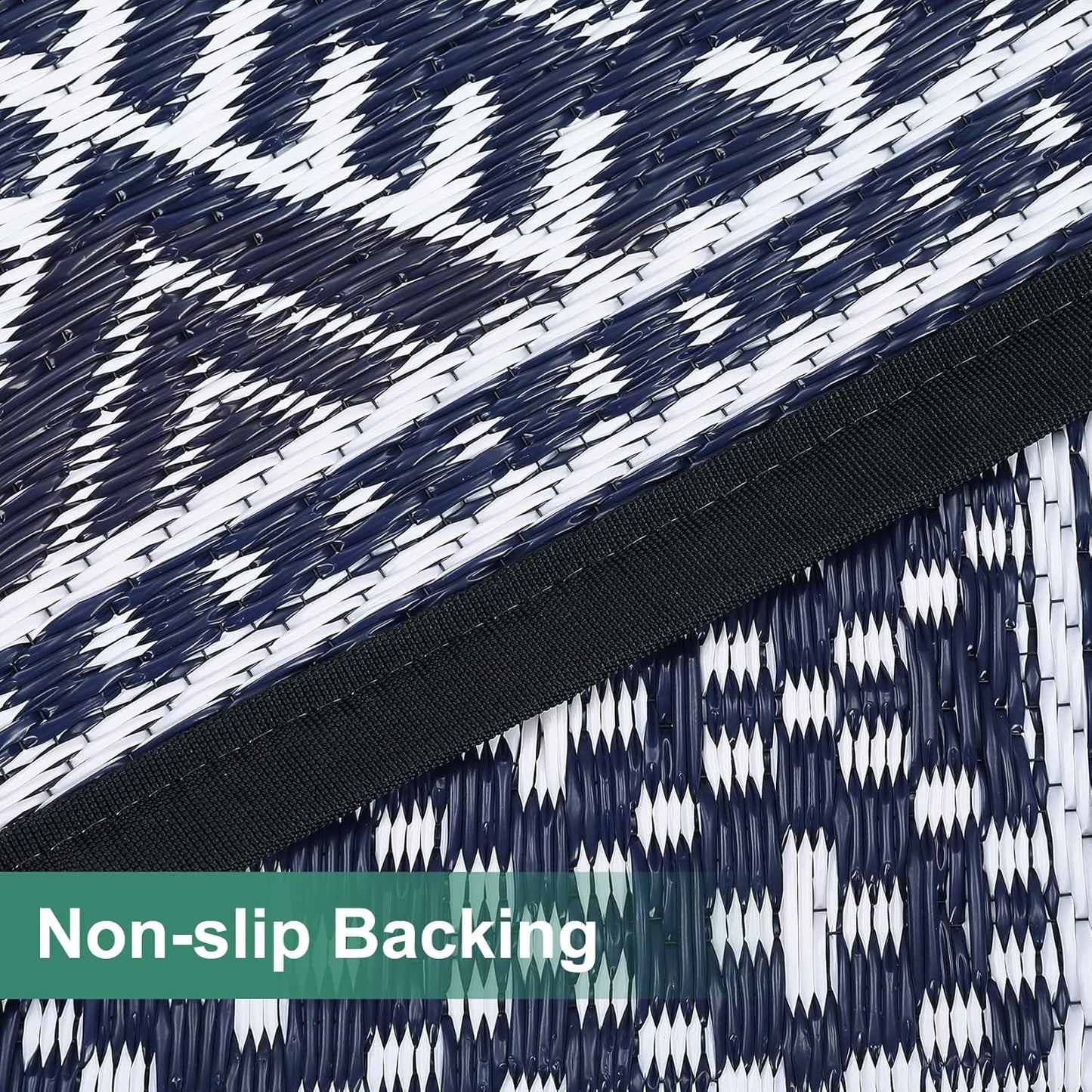 GAOMON Outdoor Rugs Patio Camping Waterproof Rug 6'x9' Plastic Straw Patio Rug Portable for Campers, Outside RVs Mat for Patios Clearance, Backyard Porch, Balcony, Dark Blue/White(Bohemia)