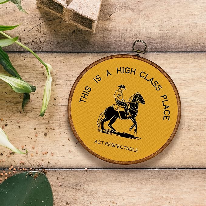 KSDUT Western Cowboy Yellow Wall Art Decor - Preppy Trendy Southwestern Wall Art Canvas Frame Hanging Prints, Foyer Entryway Modern Round Wall Decor for Home Dorm Decorations 10"x10"