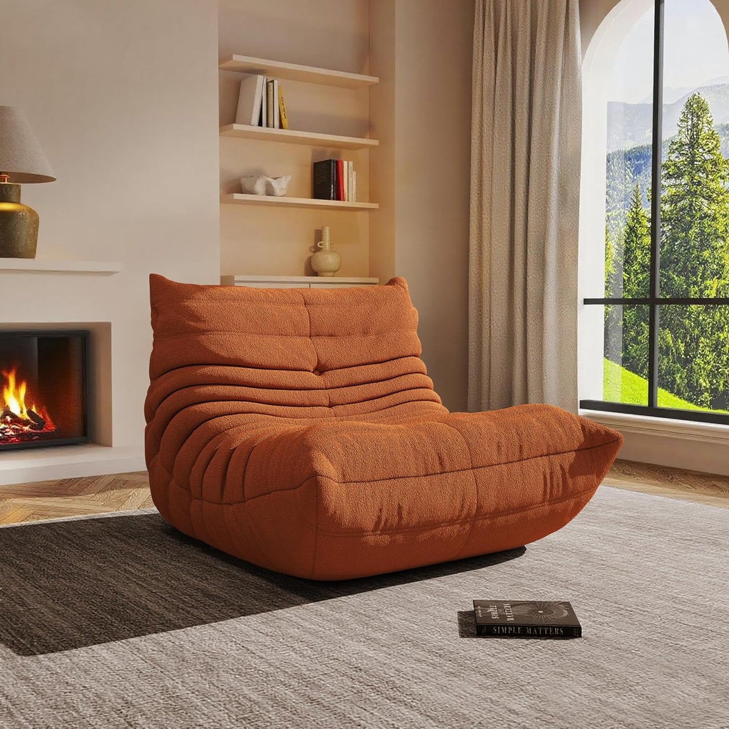 Bean Bag Chair, Oversized Bean Bag Chair for Living Room, Fireside Chair for Adults with Memory Foam Filled, Big Accent Sofa Lounge Floor Sofa for Gaming, Reading, Relax, No Assembly Required(Orange)