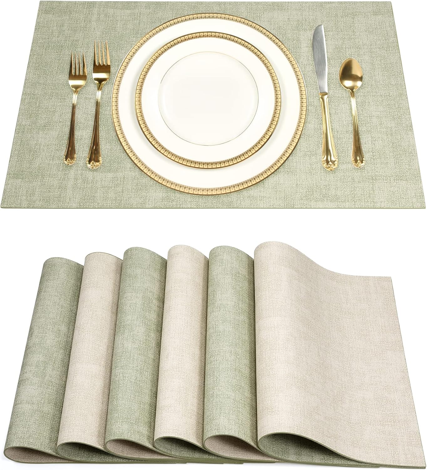 SUEH DESIGN Leather Placemats Set of 6 Reversible Table Mats Heat Resistant Waterproof No-Slip Place Mats for Dining Table Kitchen Parties