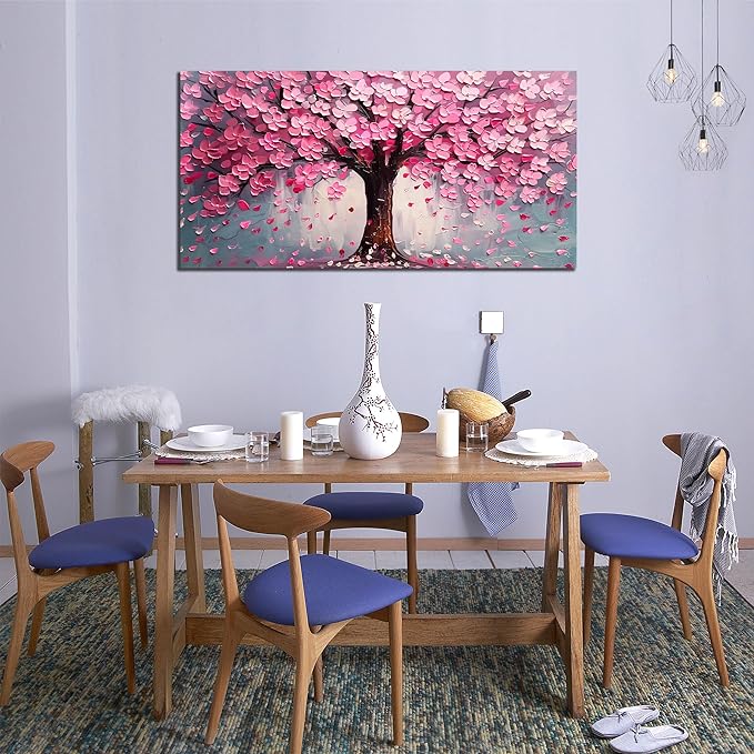 Pink Wall Art Large Tree of Life Wall Art for Living Room Bedroom Office Bathroom Modern Framed Canvas Prints Pink and Grey Picture Size 24x48