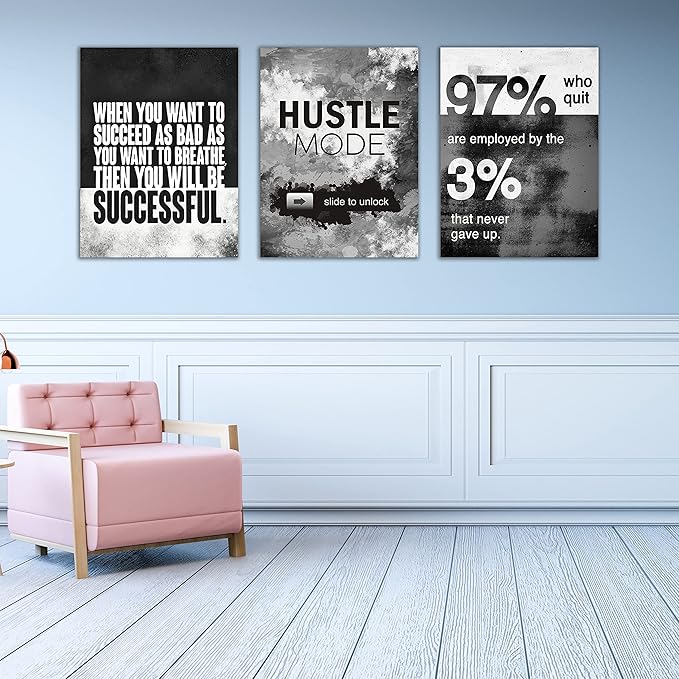 Motivational Painting Wall Art 3 Pieces Canvas Print Success Wall Art for Home Office Living Room Leader Canvas Quotes Inspirational Positive Poster Framed Motivation Artwork [60''Wx 28''H]