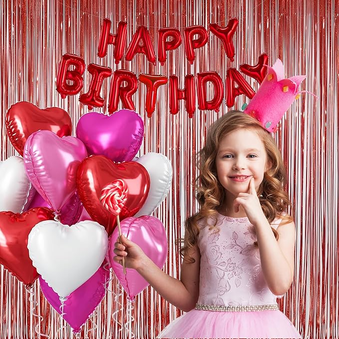 Red Foil Fringe Curtains 3 Pack 3.2 x 8.2 ft Shiny Tinsel Backdrop for Birthday Party Decorations, Photo Booth Background, Red Streamers Decor, Valentines Day