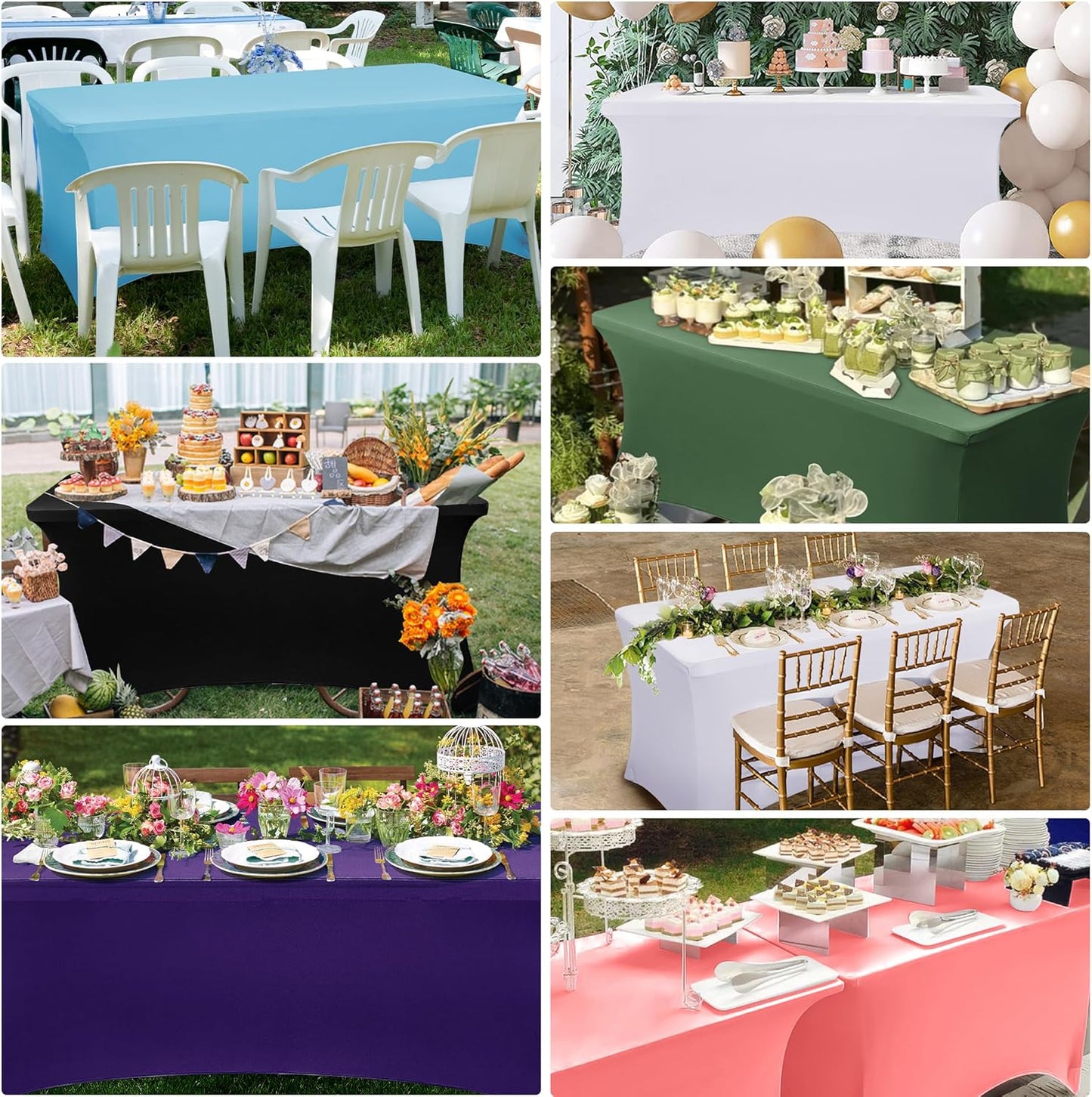 Obstal 8Ft Stretch Spandex Table Cover for Standard Folding Tables - 2 Pack Universal Rectangular Fitted Tablecloth for Party, Banquet, Events, Trade Show (Light Coffee, 96L x 30W x 30H Inches)