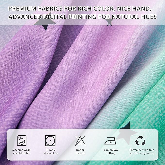 XiDi Purple Grey Green Short Curtains for Girls Bedroom 2 Panels Set, Rainbow Blackout Curtains for Kids Room Decor, Unicorn Wall Decals Grommet Drapes for Nursery 45 Inches Long 34 Inches Wide
