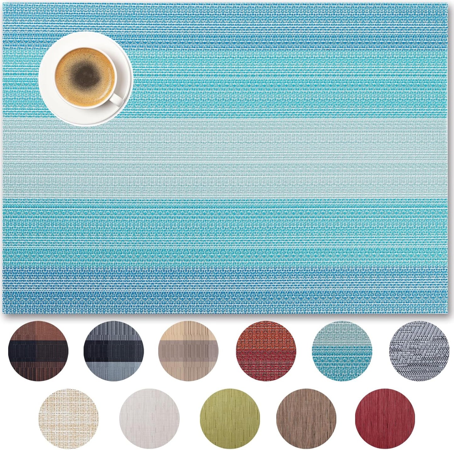 Placemats Set of 6 - Easy Clean Woven Vinyl Placemats for Dining Table, Indoor/Outdoor Place Mats, Washable PVC Table Mats（Ocean Geode）