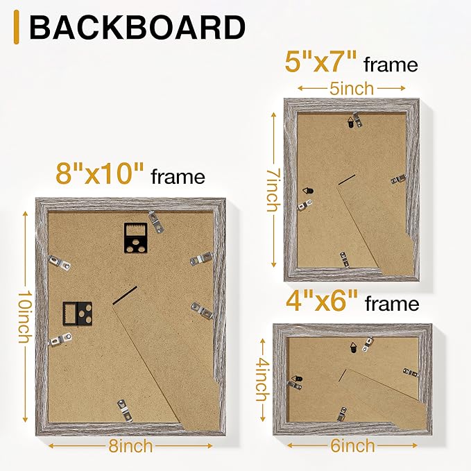 Vittanly 15 Pack Picture Frames Collage Wall Decor for Mounting or Tabletop Display, Gallery Frame Set for Family, Multi Sizes Including 3pcs 8x10, 6pcs 5x7, 6pcs 4x6, Dark Grey