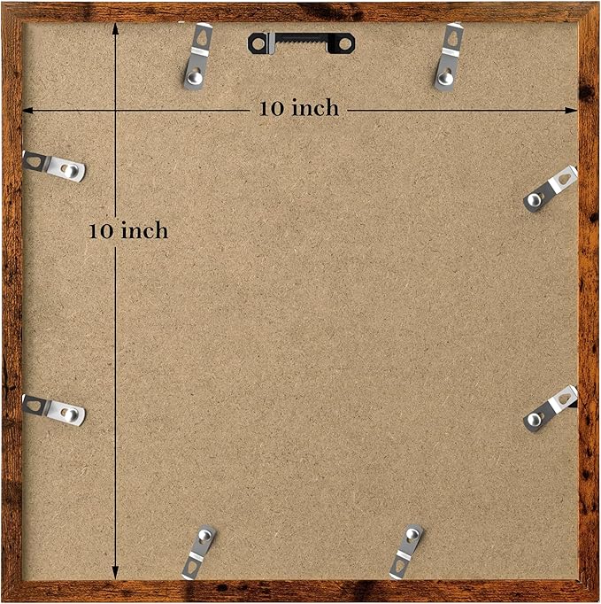 eletecpro 10x10 Picture Frames Set of 9 Classic Gallery Wall Frame Set Displays 5x5 Photo with Mat or 10x10 without Mat, Square Picture Frames Collage Wall Decor, Rustic Brown Modern Home Decor for