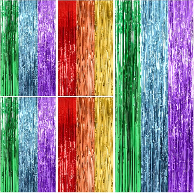 5 Pack Rainbow Backdrop Party Decorations Tinsel Curtain Party Streamer Foil Fringe Birthday Decorations Photo Booth Colorful Theme First Day of School Engagement Baby Shower Decor
